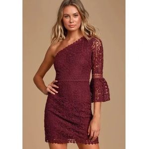 Lulus Burgundy Crochet Lace One-Shoulder Dress Small NWT